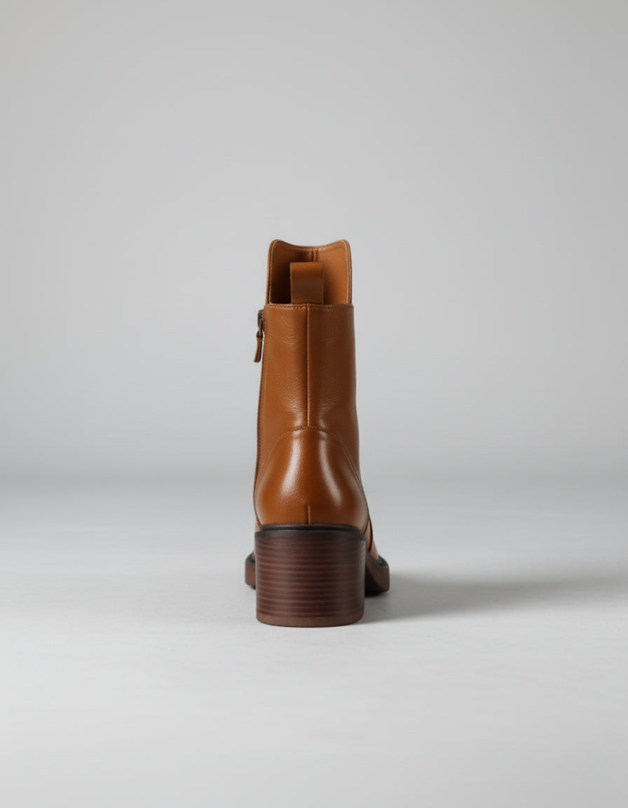 Leather Block Heel Zip Ankle Boots