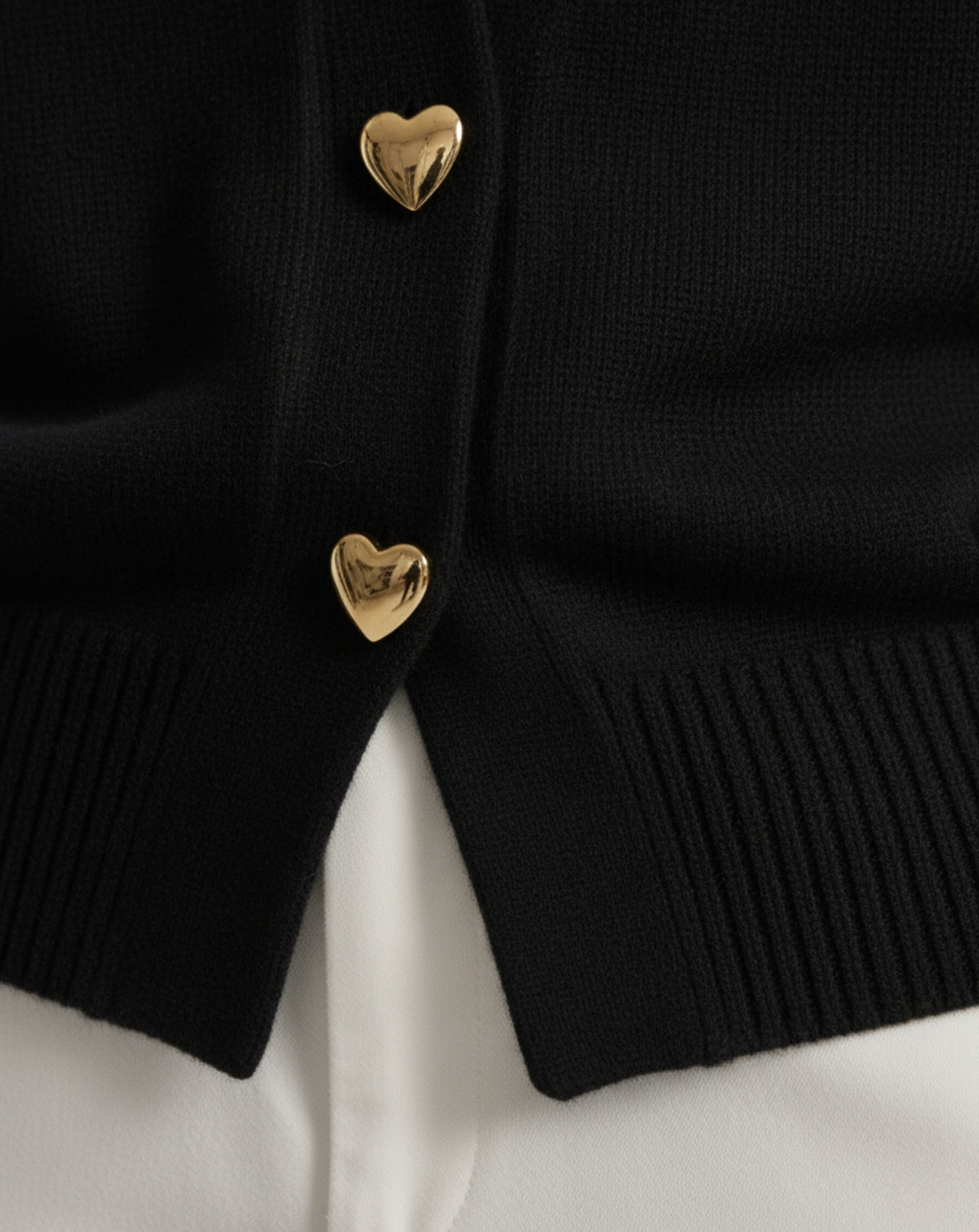 Refined Wool Heart-Button Cardigan