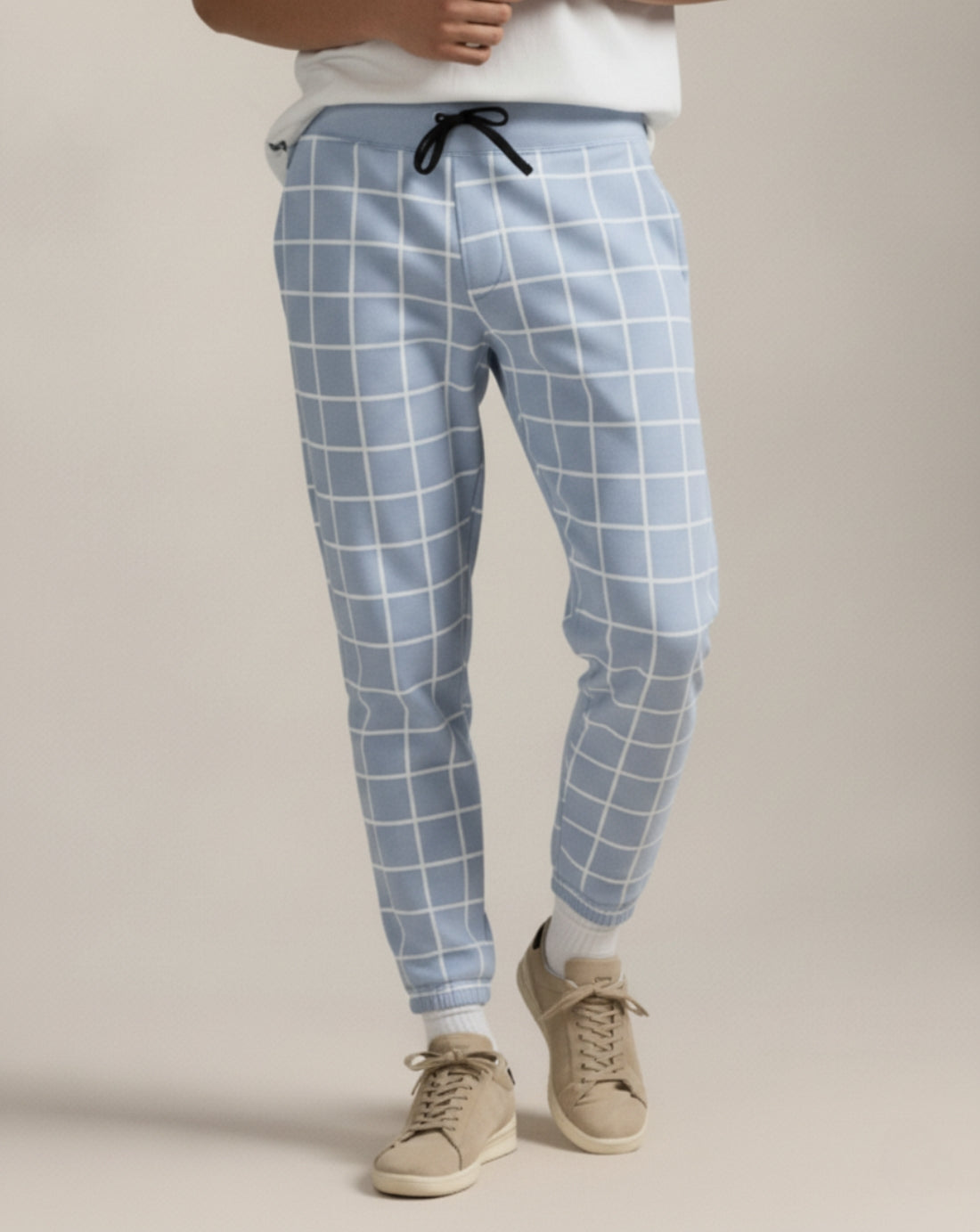 Cotton Grid Check Jogger Pants