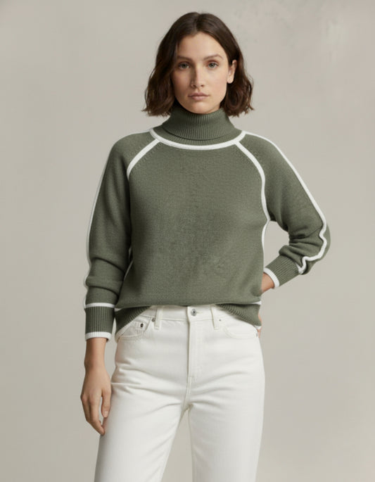 Contrast Trim Turtleneck Sweater