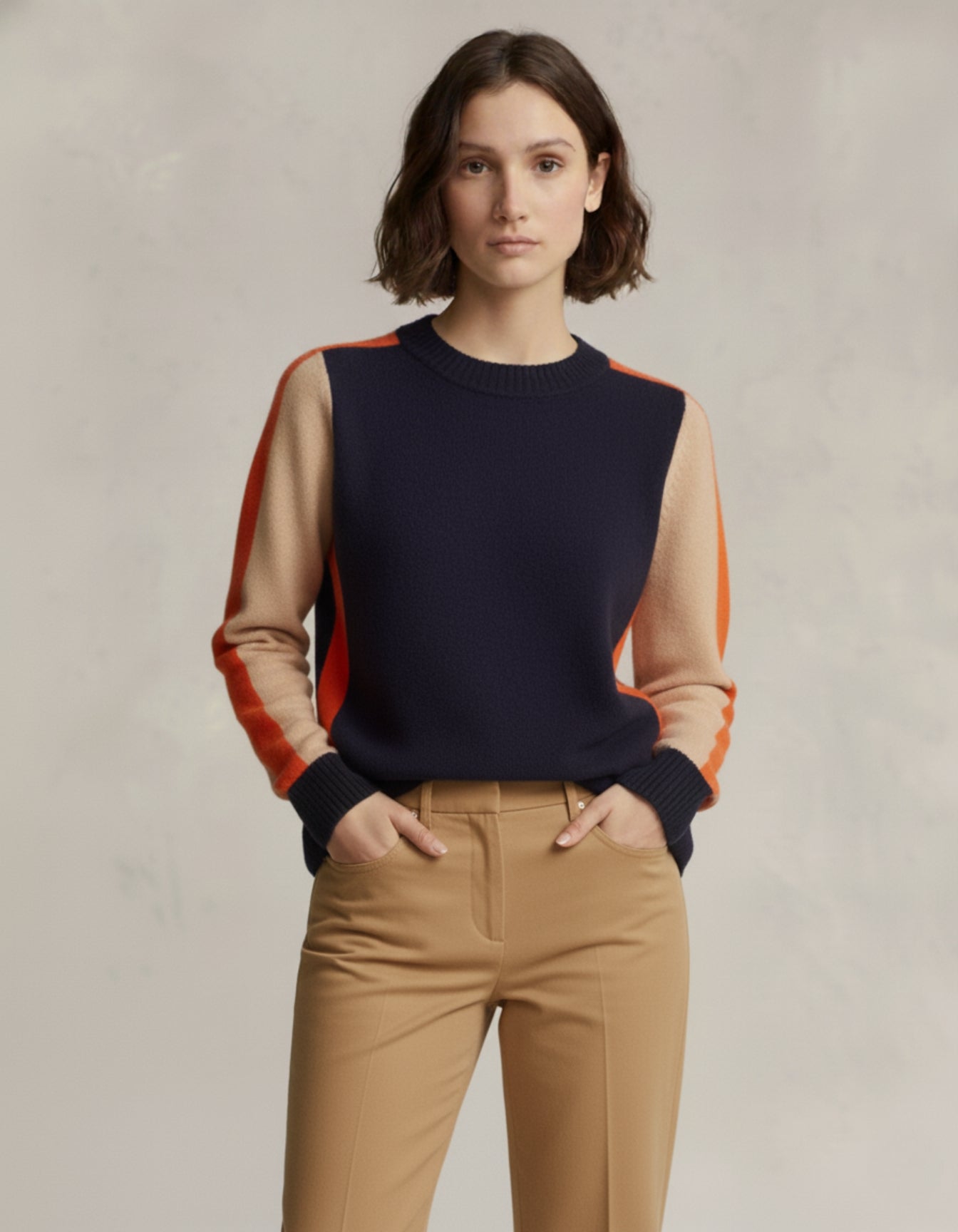 Colorblock Wool Crewneck Sweater