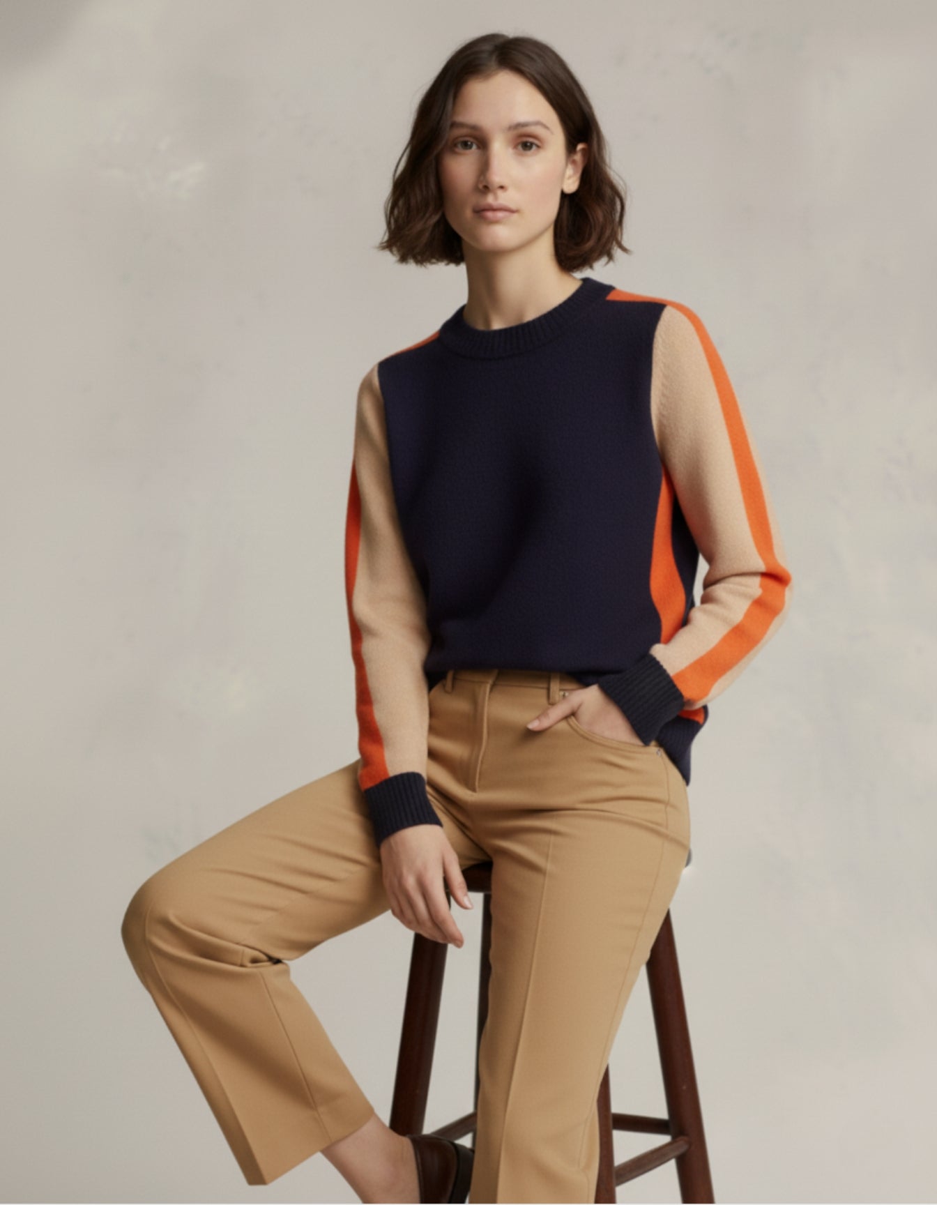Colorblock Wool Crewneck Sweater