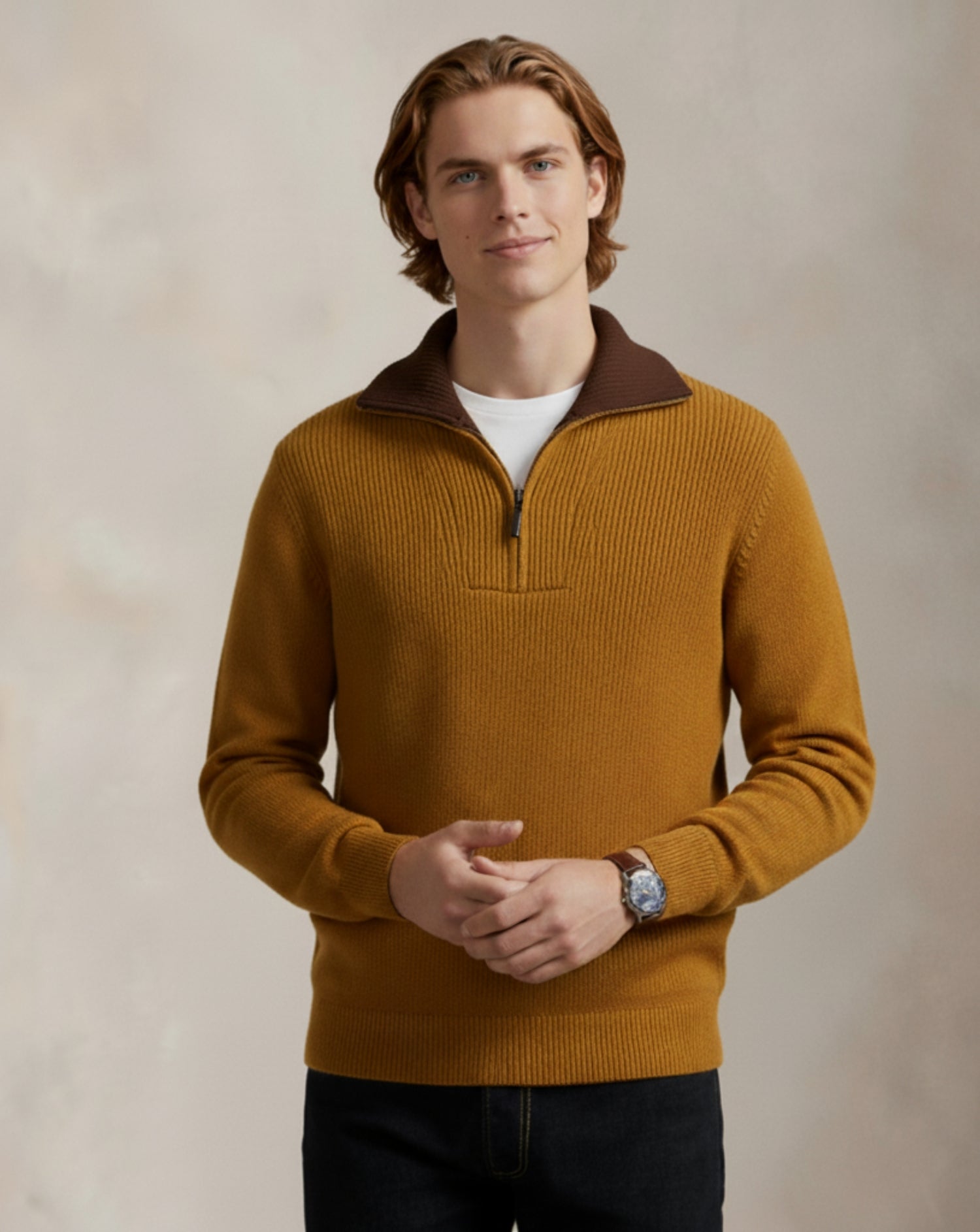 Heritage Contrast-Collar Quarter-Zip Sweater