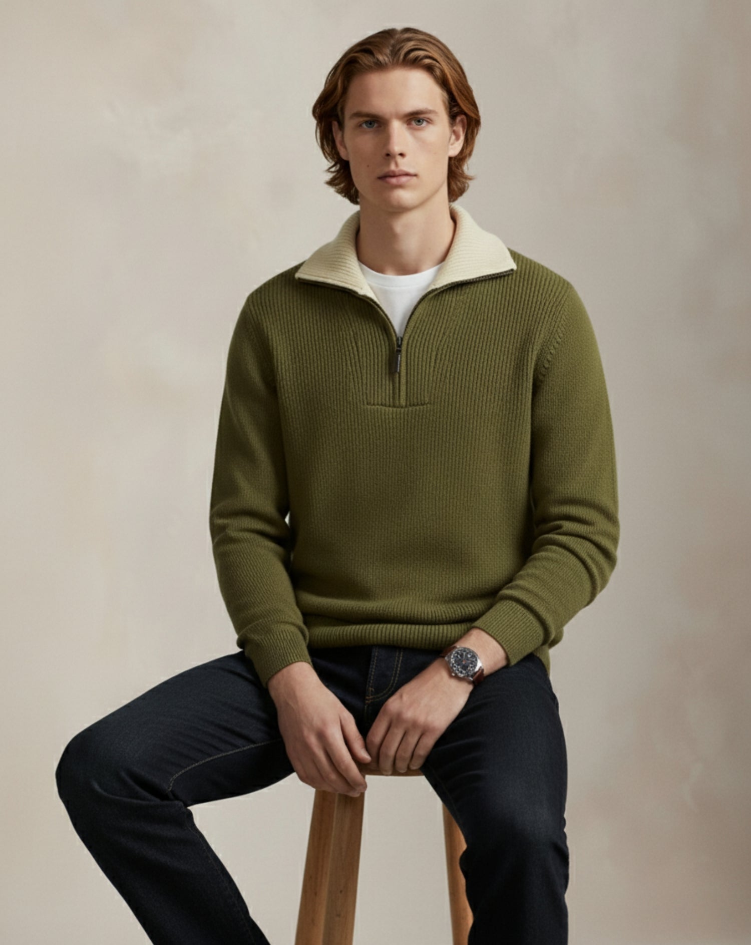 Heritage Contrast-Collar Quarter-Zip Sweater