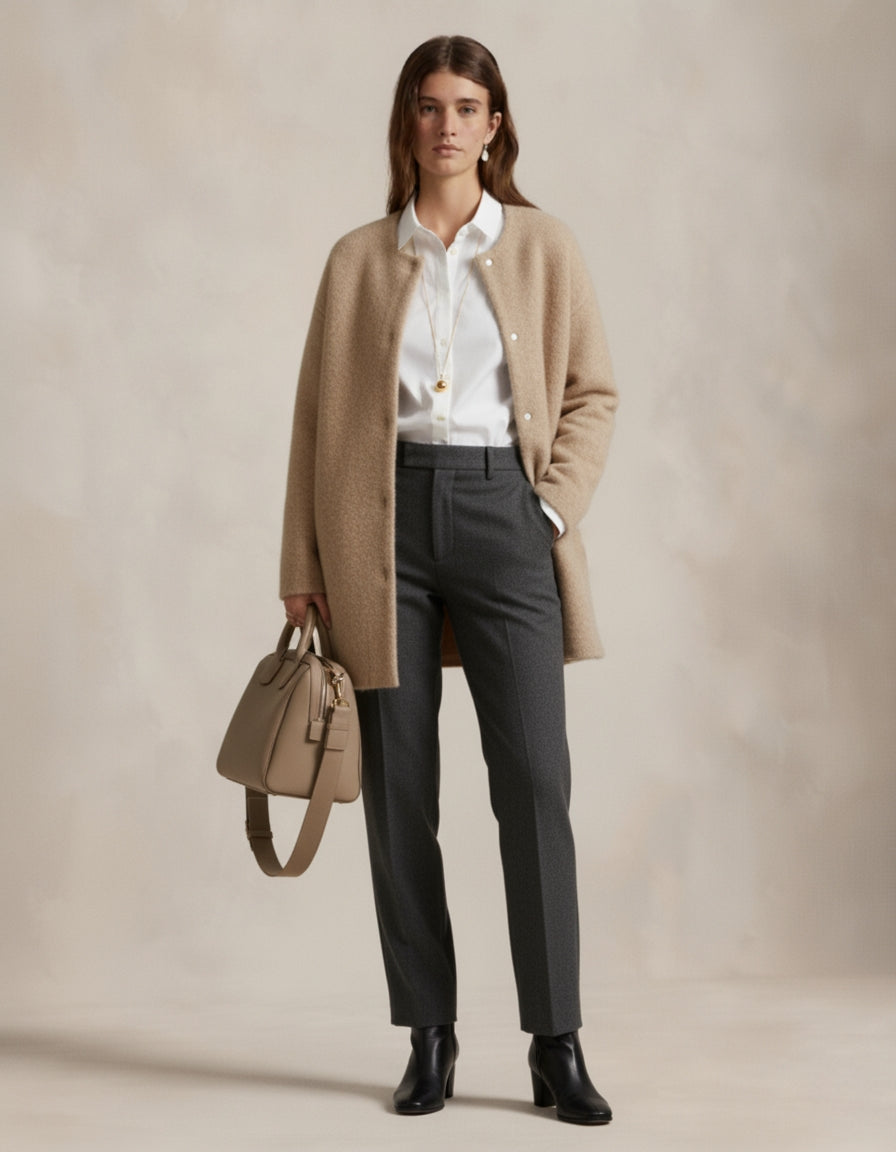 Classic Wool Collarless Cardigan