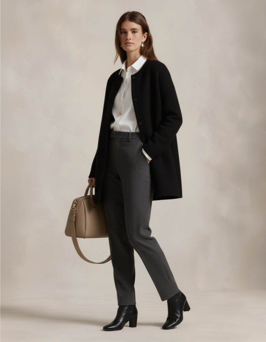 Classic Wool Collarless Cardigan