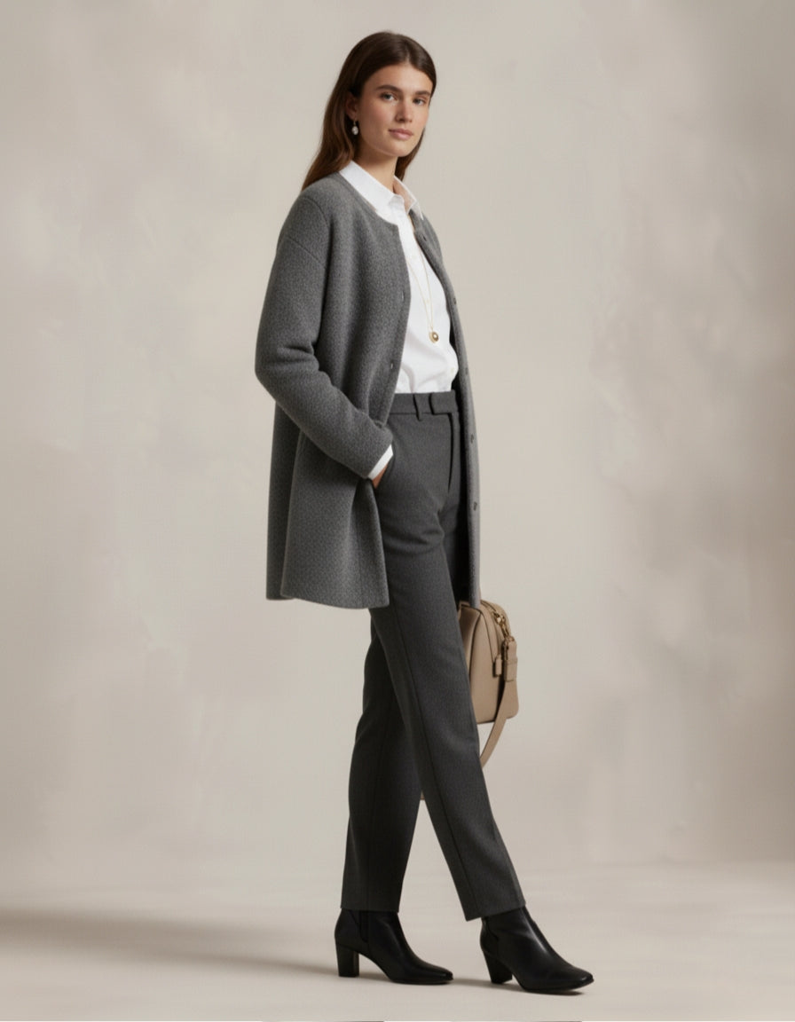 Classic Wool Collarless Cardigan