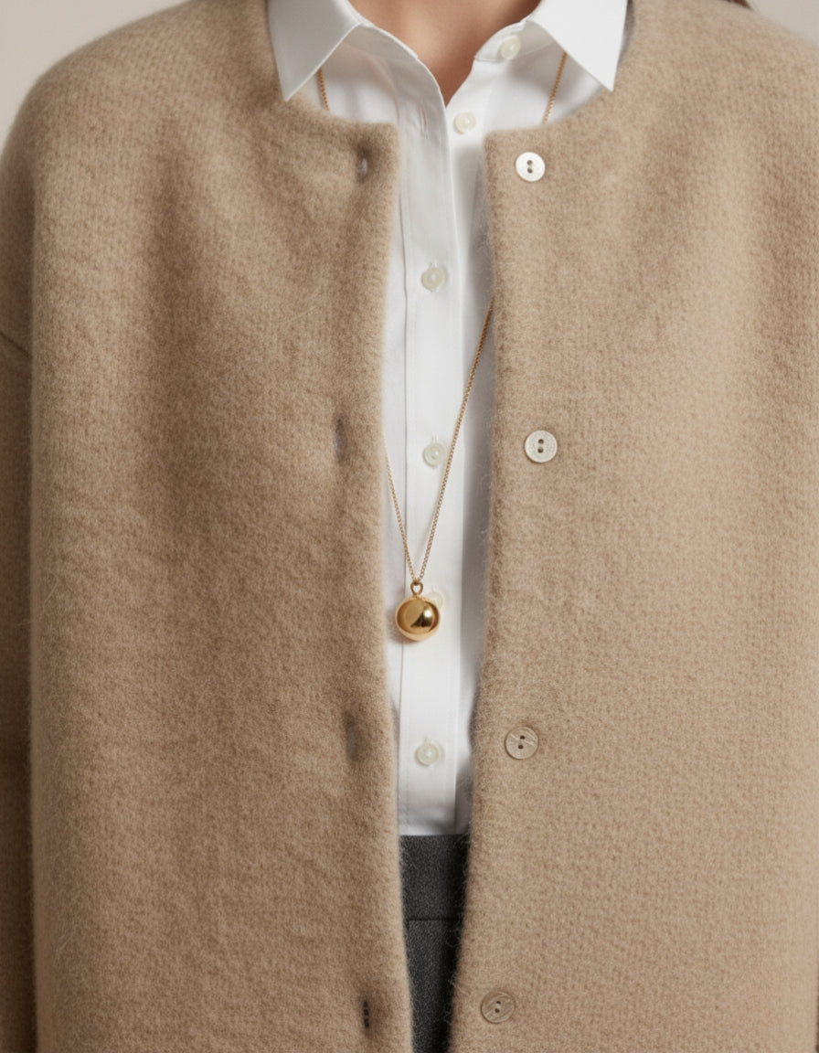Classic Wool Collarless Cardigan
