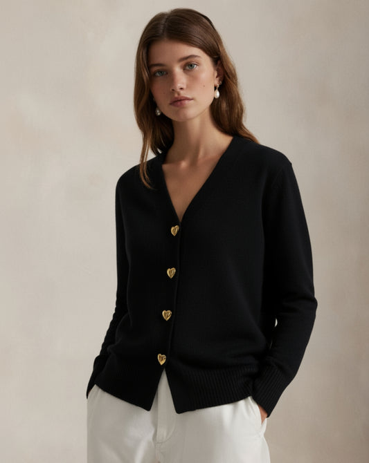 Refined Heart-Button Cardigan