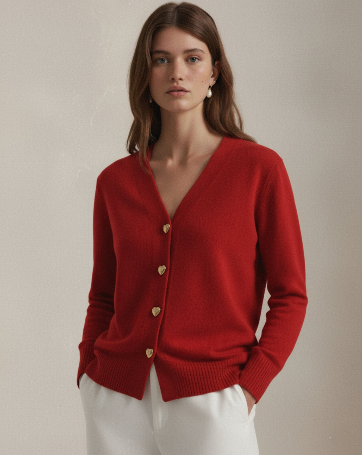 Refined Wool Heart-Button Cardigan