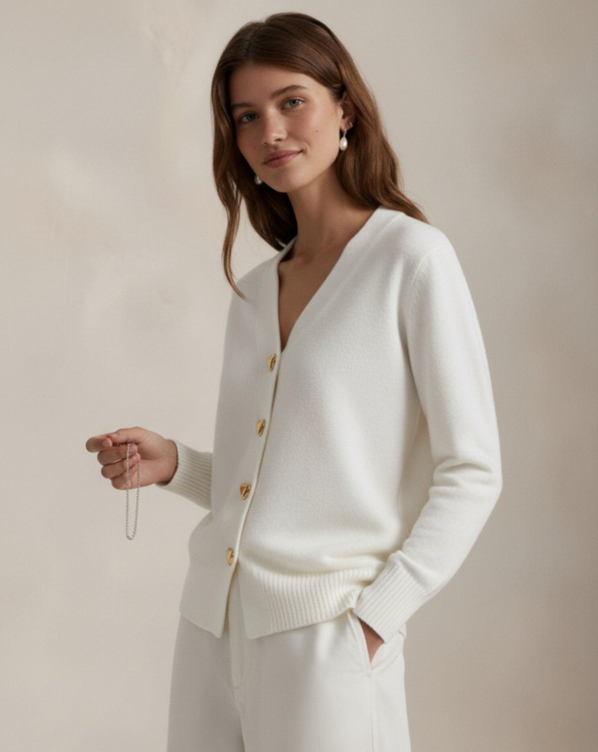 Refined Wool Heart-Button Cardigan