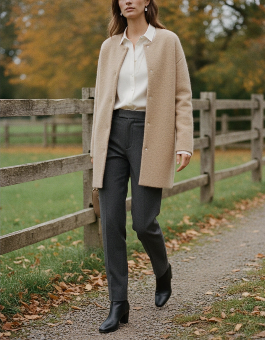 Classic Wool Collarless Cardigan